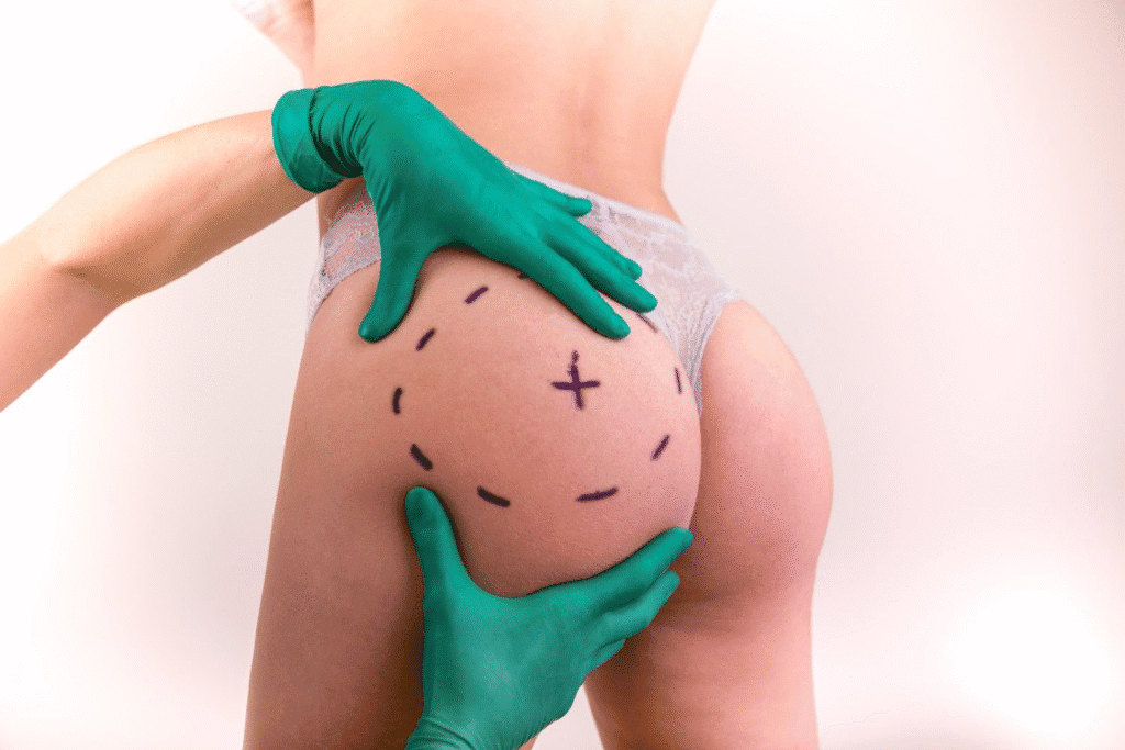 Σημάδεμα χειρουργού για επέμβαση Brazilian Butt Lift στην Αλβανία.