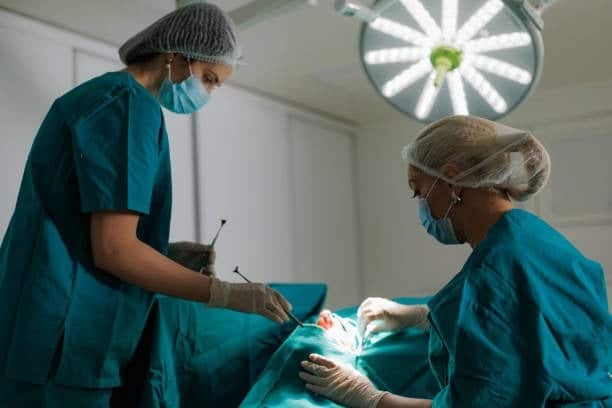 Surgeons performing revision rhinoplasty in a modern Albanian medical facility.